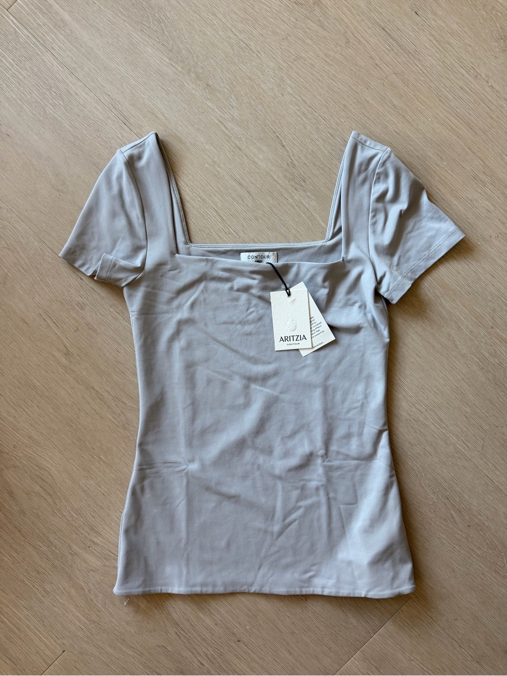 Aritzia Square Neck Short Sleeve Tee in Light Taupe Gray